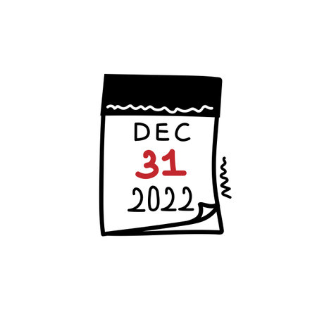 Hand drawn of calendar page, new year day. 31 december 2022, holiday. Outline design element for greeting cards. Doodle vector illustration isolatedのイラスト素材