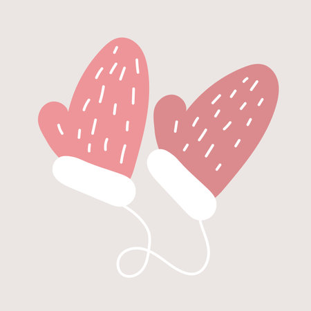 Pink mittens on grey background. Hand drawn vector illustration for holiday design. Minimalist Scandinavian designのイラスト素材