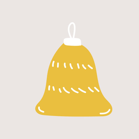 Hand drawn Christmas bell yellow color. Vector illustration, doodle style. Vector hand drawn element for decorationのイラスト素材