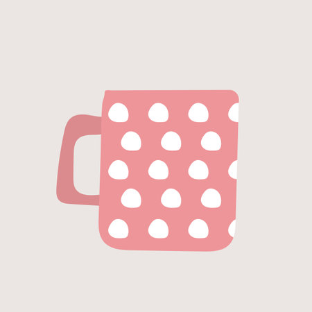 Cute cup. Pink dotted mug - modern cartoon style illustration for graphic design. Minimalist Scandinavian design iconのイラスト素材