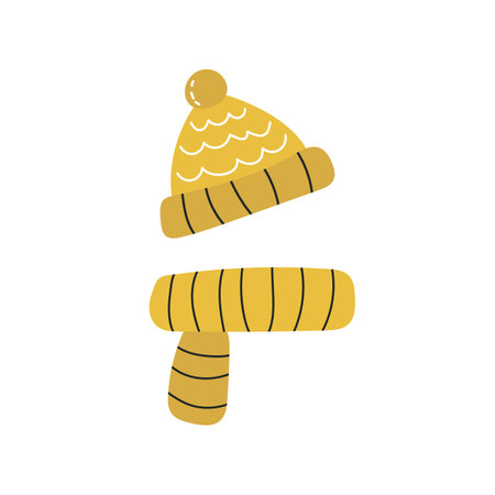 Yellow hat and carf vector stylized clipart. Autumn concept illustration for stickers and icons. Minimalistic children style, black and yellow colorのイラスト素材