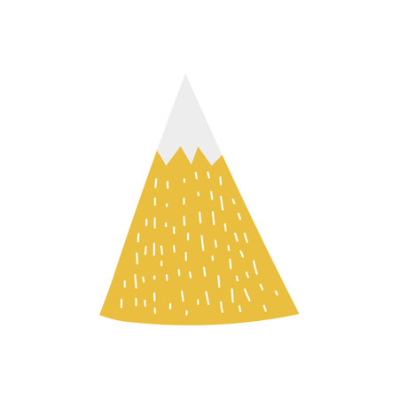 Hand drawn yellow mountain. Scandinavian style cute drawing design element for prints, cards, home decor. Simple iconのイラスト素材