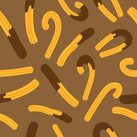 Mexican or Spanish traditional dessert. Churros with chocolate. Seamless pattern. Traditional pastries. Endlessly repeating churros. Vectorのイラスト素材