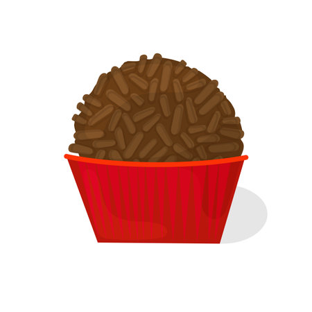 Traditional Brazilian Brigadeiro Vector. Cute brigadier. Chocolate candy in cartoon style on whiteのイラスト素材