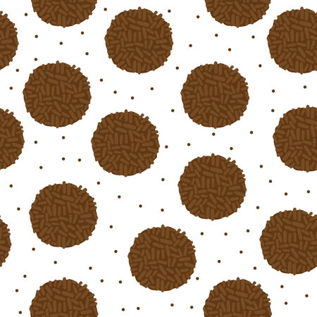 Chocolate candy pastry seamless pattern. Brigadeiro. Background for product decoration, wrapping paper, packaging. Brazilian food vector illustrationのイラスト素材