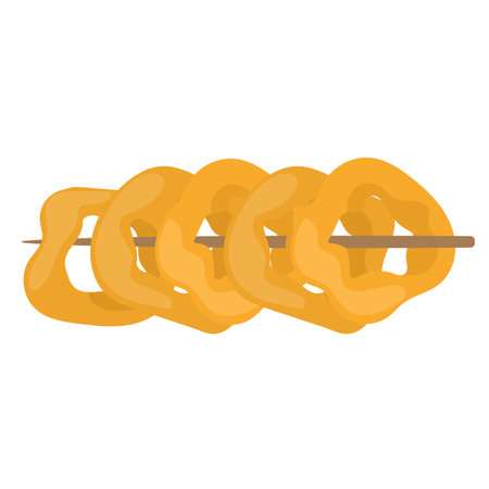 Donuts on a skewer. Traditional food. Picarones pumpkin donuts, dessert, latin american cuisine. National cuisine of Peru. Food illustration, vectorのイラスト素材