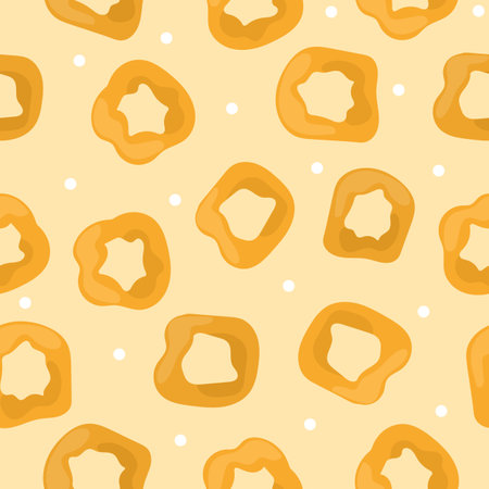 Picarones pumpkin donuts, dessert, latin american cuisine. Seamless pattern with donuts on a yellow background.のイラスト素材
