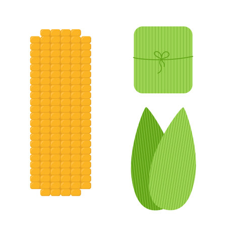 Homemade Mexican food. Tamales or humita vector illustration isolated on white background. Dish of corn. Set of icons. Spices traditional food vector.のイラスト素材