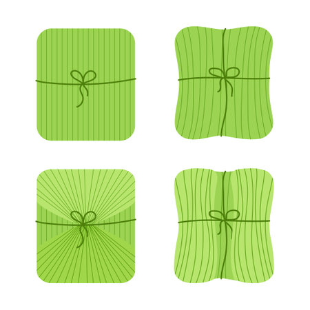 Homemade Mexican food. Tamales or humita vector illustration isolated on white background. Corn leaf dish icons.のイラスト素材