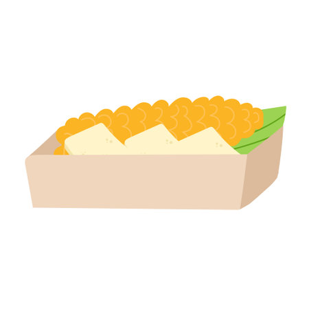 Choclo con queso - Peruvian dish of hot big corn and salty Andean cheese. National cuisine in a cardboard box for delivery and street foodのイラスト素材