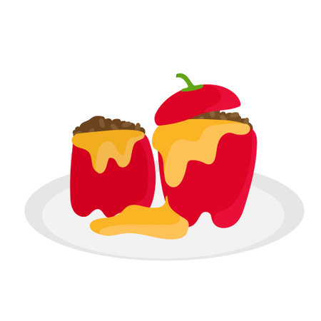 Rocoto relleno. Peruvian version of stuffed peppers. Traditional cuisine. Illustration in simple cartoon style isolated on white backgroundのイラスト素材
