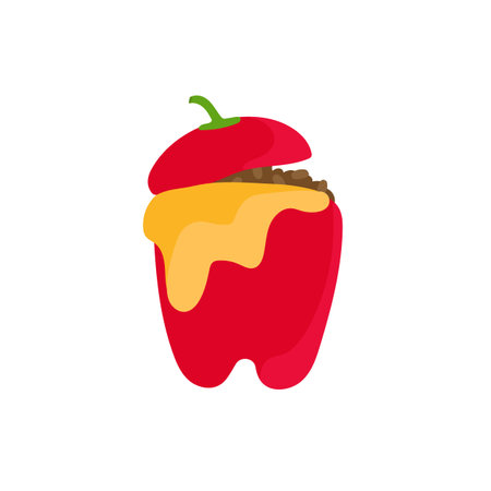 Rocoto relleno. Peruvian version of stuffed peppers. Traditional cuisine. Illustration in simple cartoon style isolated on white backgroundのイラスト素材