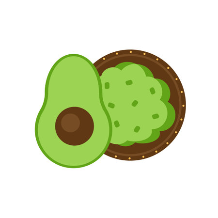 Guacamole icon. Illustration of traditional Mexican dip guacamole, avocado isolated on a white background. Vectorのイラスト素材