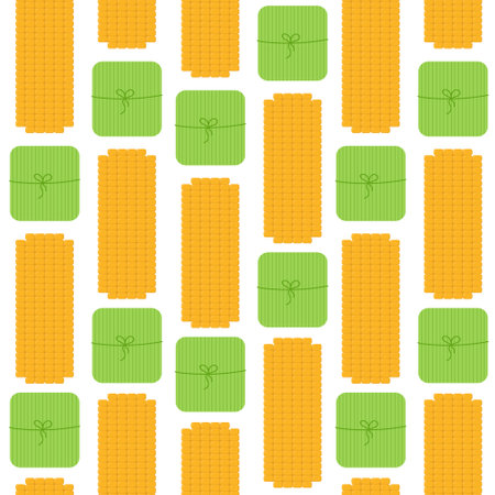 Homemade Mexican food. Tamales or humita vector illustration. Corn leaf dish. Seamless patternのイラスト素材