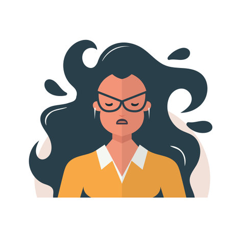 Angry woman face. Vector flat character, negative emotions concept. Avatar isolated on white background. Mental health vector illustration.のイラスト素材