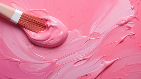 Creative concept made with paint brush and pink background. Minimal flat lay. AI generated imageの素材
