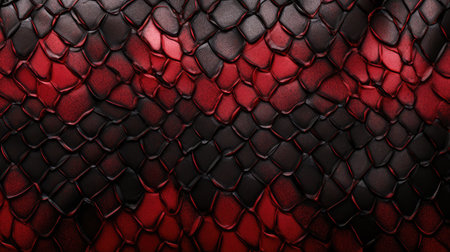 Red and black exotic snake skin pattern or dragon scale texture as a wallpaper. AI generated imageの素材