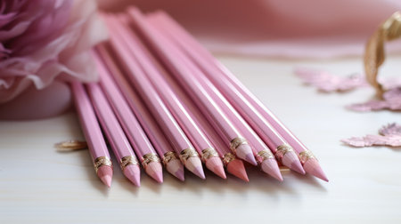 A set of pink pencils in different shades. Gold Expensive brand of pencils. AI generatedの素材