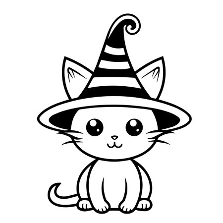 Halloween cat for coloring book. Line art design for kids coloring page. Coloring page outline of cartoonのイラスト素材