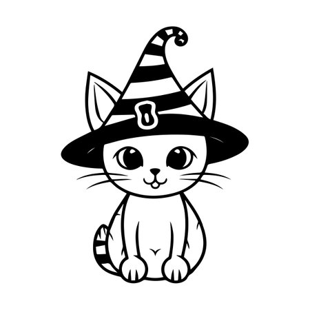 Halloween cat for coloring book. Line art design for kids coloring page. Coloring page outline of cartoonのイラスト素材
