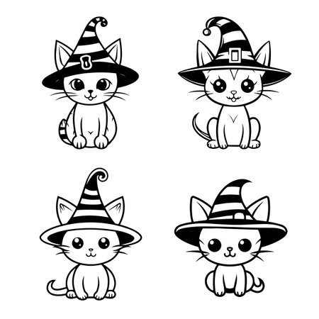 Halloween cat for coloring book. Line art design for kids coloring page. Coloring page outline of cartoon. Setのイラスト素材