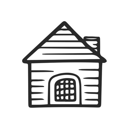 House doodle illustration, hand drawn cute home. Simple icon on whiteのイラスト素材