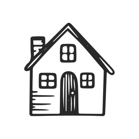 House doodle illustration, hand drawn cute home. Simple icon on whiteのイラスト素材