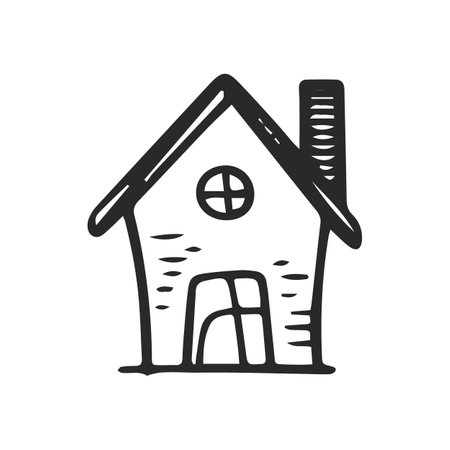 House doodle illustration, hand drawn cute home. Simple icon on whiteのイラスト素材
