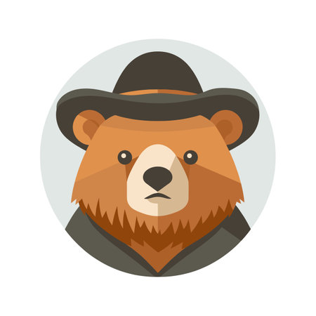 Cute cartoon bear in hat. Animal in flat style. Teddy bear head for cards. Forest animal. Vector illustrationのイラスト素材