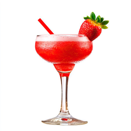 A vibrant strawberry cocktail, garnished with fresh strawberries, perfect for summer gatherings and partiesの素材