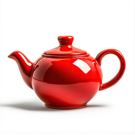 A Sleek Red Ceramic Teapot on White Backgroundの素材