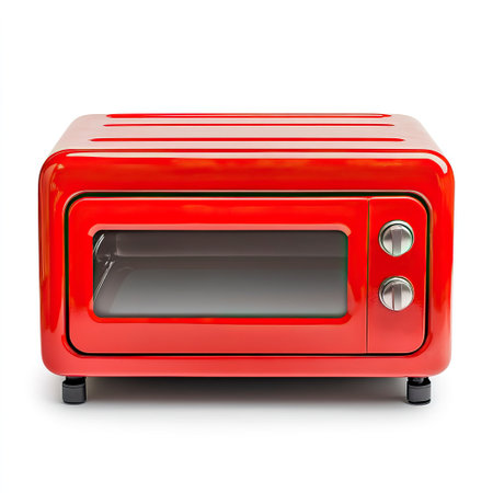 A vibrant red toaster, adding color to any kitchenの素材