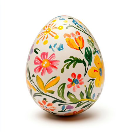 Hand-Painted Easter Egg on White Backgroundの素材