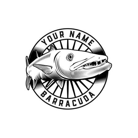 Barracuda Fish Classic Badge Logo Templateのイラスト素材