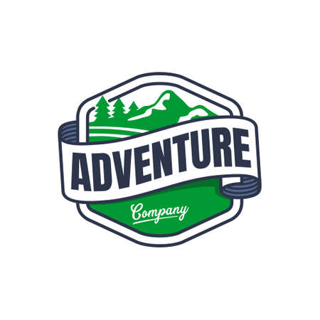adventure mountain badge with banner logo templateのイラスト素材