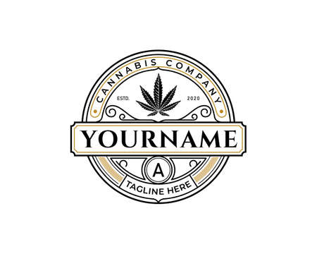 Cannabis Badge Logo, Luxury Marijuana Label Design Ideaのイラスト素材