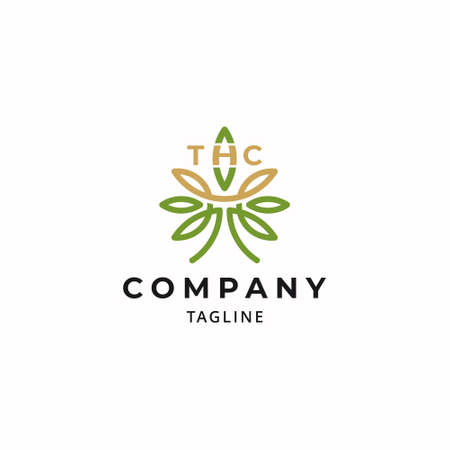 Cannabis or Hemp with THC Letter Initials Logo Designのイラスト素材