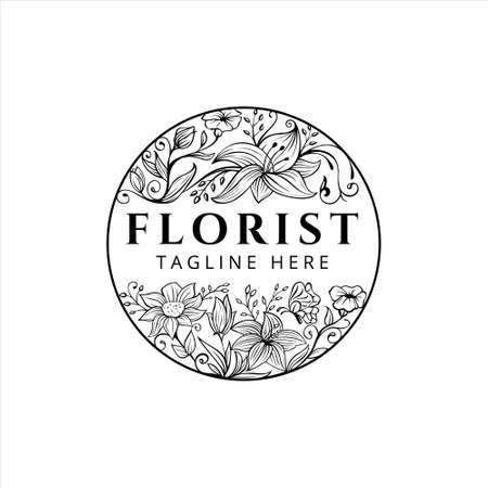 Hand Drawn Flowers Florist Logo Designのイラスト素材