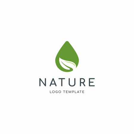 Simple Minimalist Drop Water or Oil with Leaf Logo Templateのイラスト素材