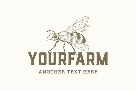 Hand Drawn Bee farm vintage logoのイラスト素材