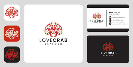 Simple crab fish Logo with stationary templateのイラスト素材