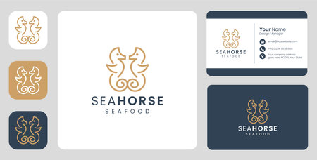 Simple seahorse fish Logo with stationary templateのイラスト素材