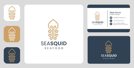 Simple squid fish Logo with stationary templateのイラスト素材
