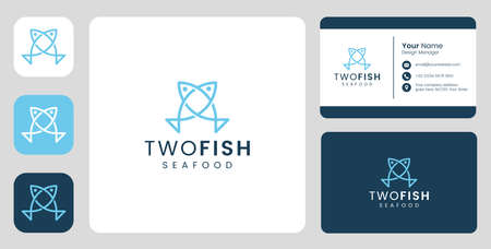 Simple couple fish Logo with stationary templateのイラスト素材