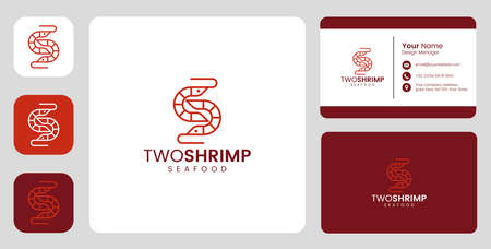 Simple shrimp fish Logo with stationary templateのイラスト素材