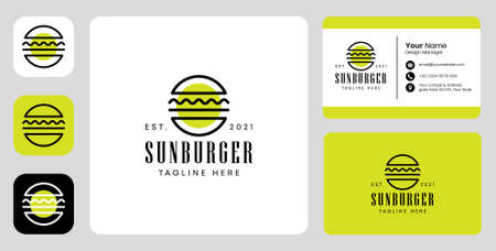 sun burger logo with stationary designのイラスト素材