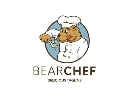 Chef Bear Mascot Character Badge Logo Templateのイラスト素材