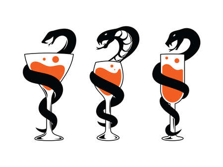 Medical Pharmacy Caduceus logo. Glass Wine with Snake Illustration Simple Setのイラスト素材