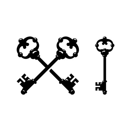 Set of Vintage Ornate Key Silhouette, Antique Skeleton Key Logoのイラスト素材