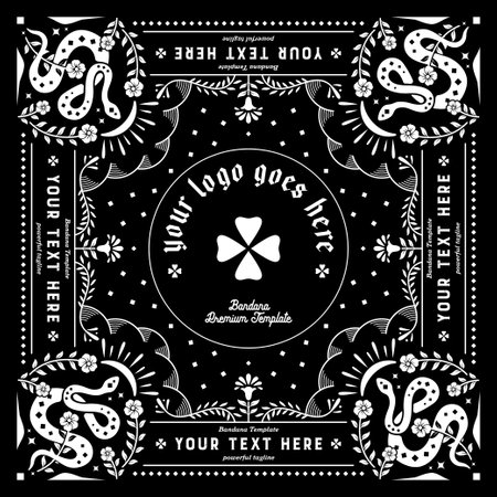 Bandana Paisley, Handkerchief Design Template with Snake Vector Backgroundのイラスト素材